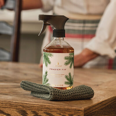 Thymes Frasier Fir Wood Cleaning Spray on Countertop
